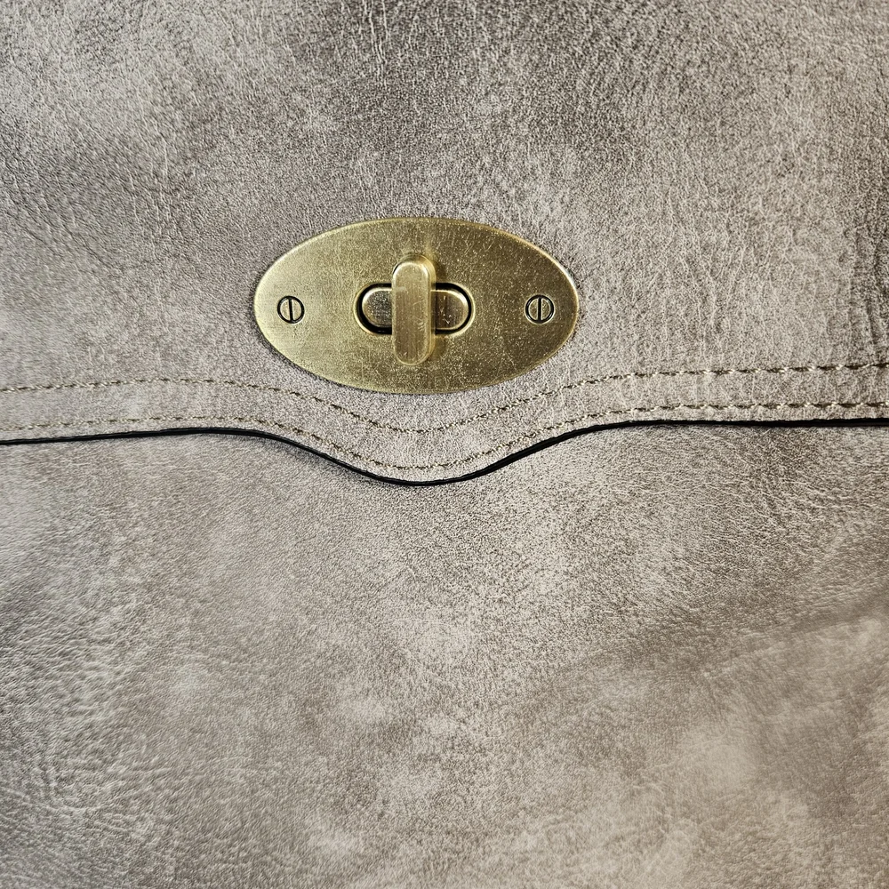 Taupe Faux Suede Studded‎ Flap Backpack
